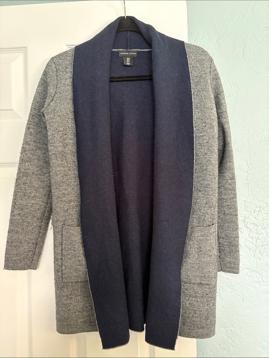 Adrienne Vittadini Sweaters - Adrienne Vittadini Gray and Navy Open-Front Cardigan